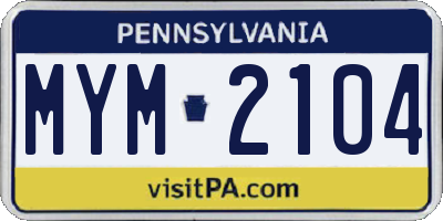 PA license plate MYM2104