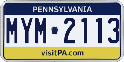 PA license plate MYM2113