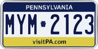 PA license plate MYM2123