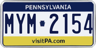PA license plate MYM2154