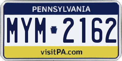 PA license plate MYM2162