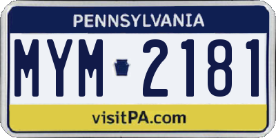 PA license plate MYM2181