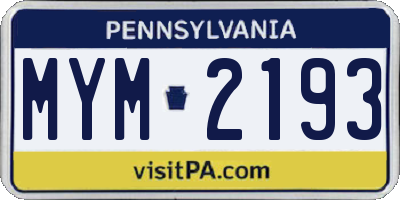 PA license plate MYM2193