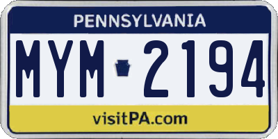 PA license plate MYM2194