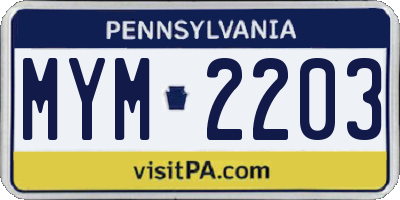 PA license plate MYM2203