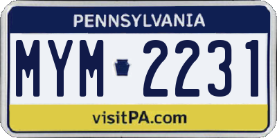 PA license plate MYM2231