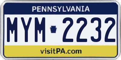 PA license plate MYM2232