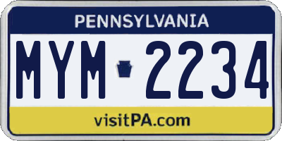 PA license plate MYM2234