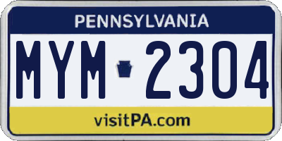 PA license plate MYM2304