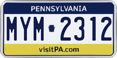 PA license plate MYM2312