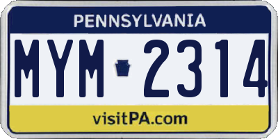 PA license plate MYM2314