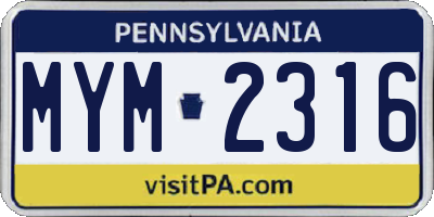 PA license plate MYM2316