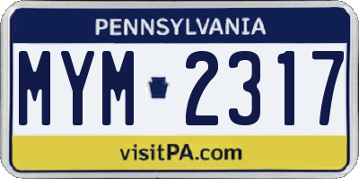 PA license plate MYM2317