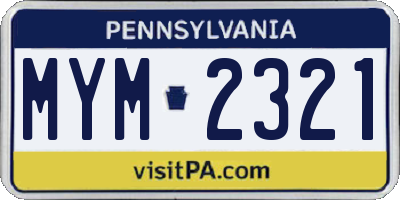 PA license plate MYM2321