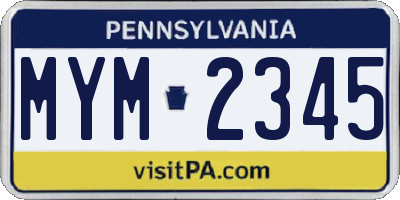 PA license plate MYM2345