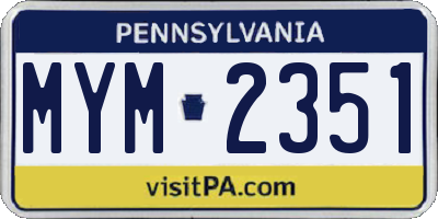 PA license plate MYM2351