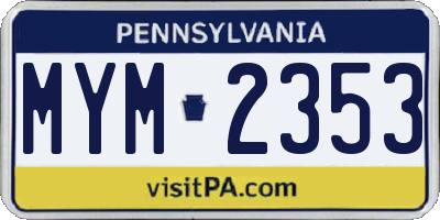 PA license plate MYM2353