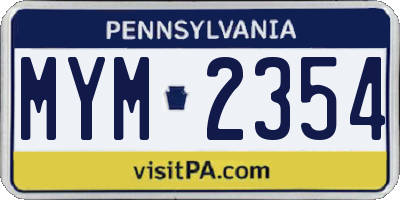 PA license plate MYM2354