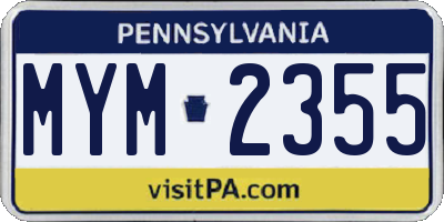 PA license plate MYM2355