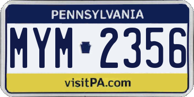 PA license plate MYM2356