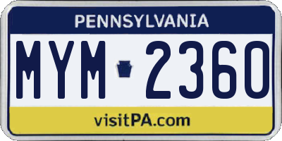 PA license plate MYM2360