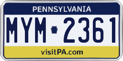 PA license plate MYM2361