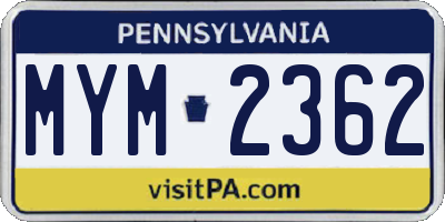 PA license plate MYM2362