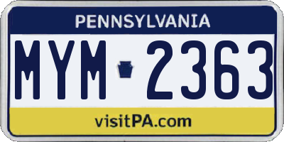 PA license plate MYM2363