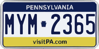 PA license plate MYM2365