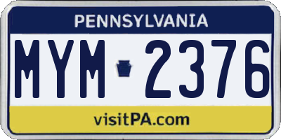PA license plate MYM2376