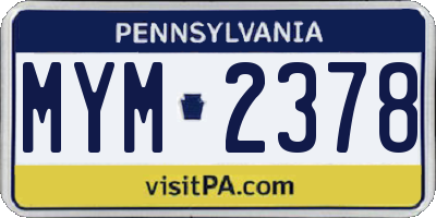 PA license plate MYM2378