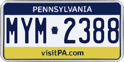 PA license plate MYM2388
