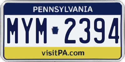 PA license plate MYM2394