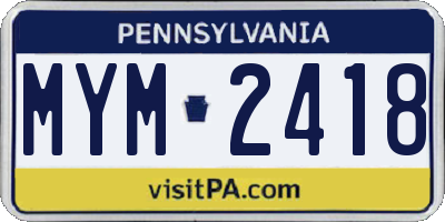 PA license plate MYM2418