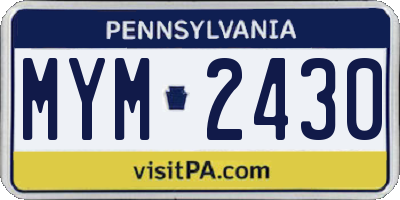 PA license plate MYM2430