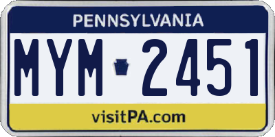 PA license plate MYM2451