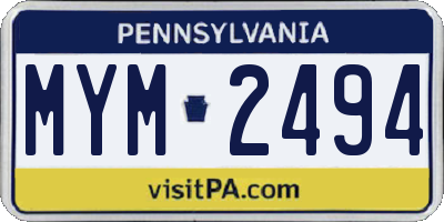 PA license plate MYM2494