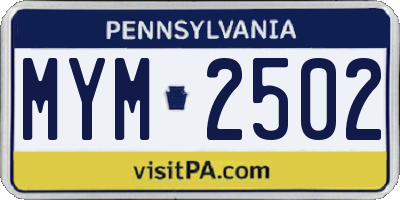 PA license plate MYM2502