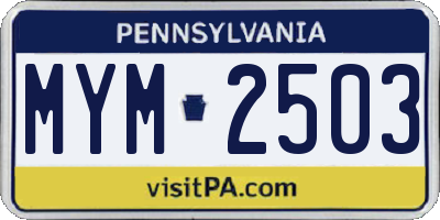 PA license plate MYM2503
