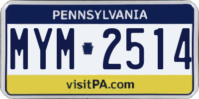 PA license plate MYM2514