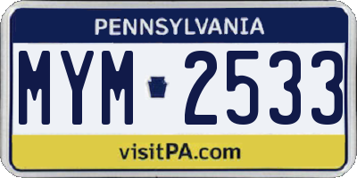 PA license plate MYM2533