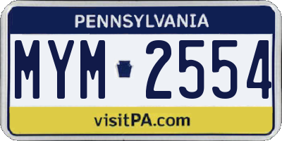 PA license plate MYM2554