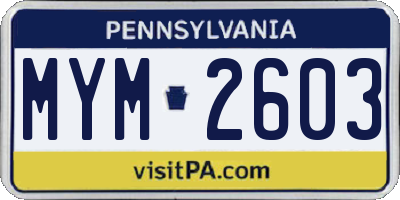 PA license plate MYM2603