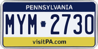 PA license plate MYM2730