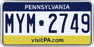 PA license plate MYM2749