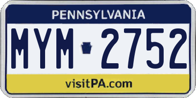PA license plate MYM2752