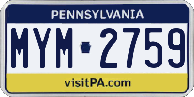 PA license plate MYM2759
