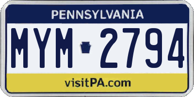PA license plate MYM2794