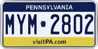 PA license plate MYM2802