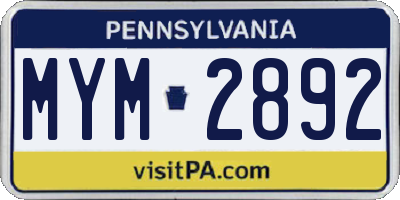 PA license plate MYM2892